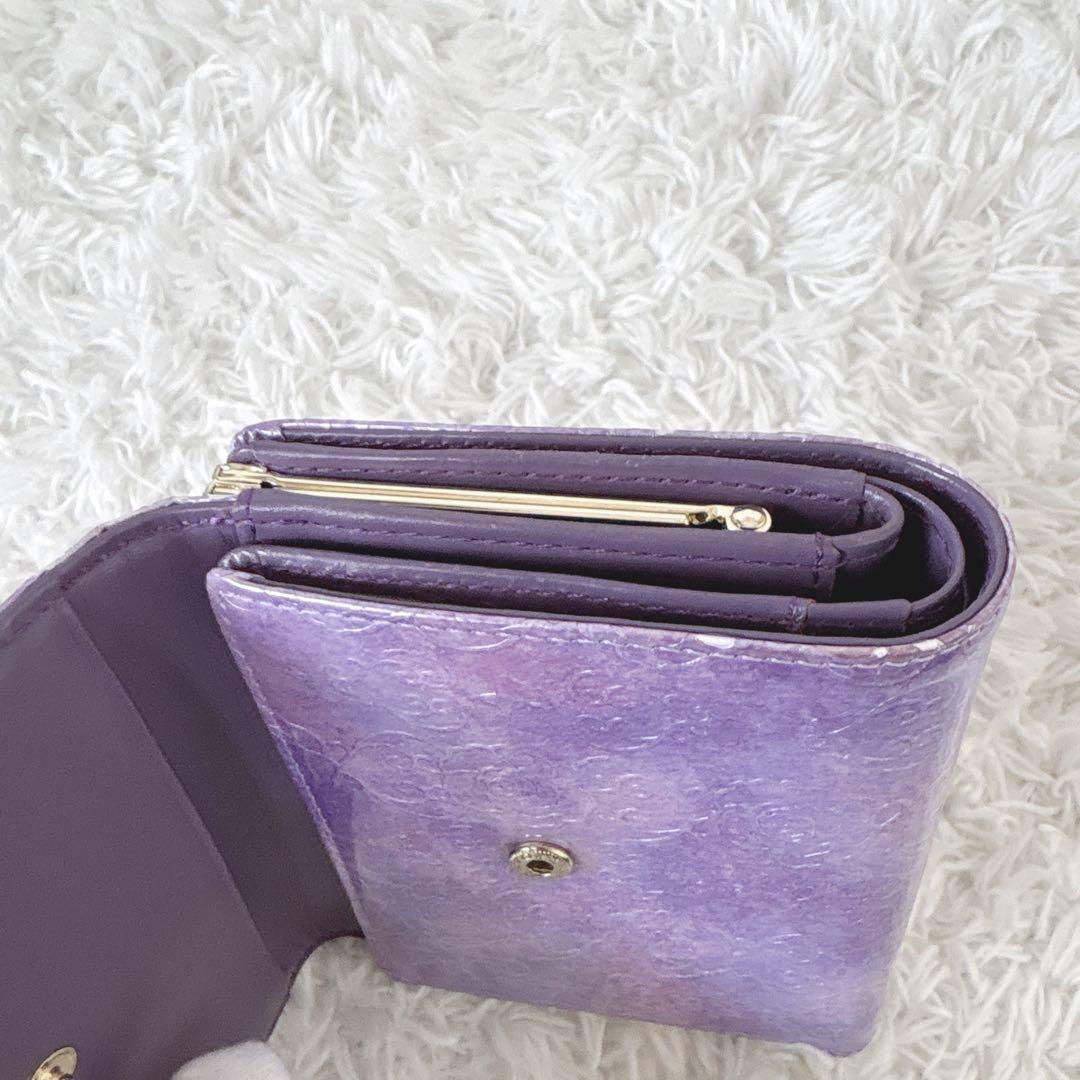ANNA SUI 二つ折り財布 がま口 ローズハート 現行 蝶 ラベンダー 紫