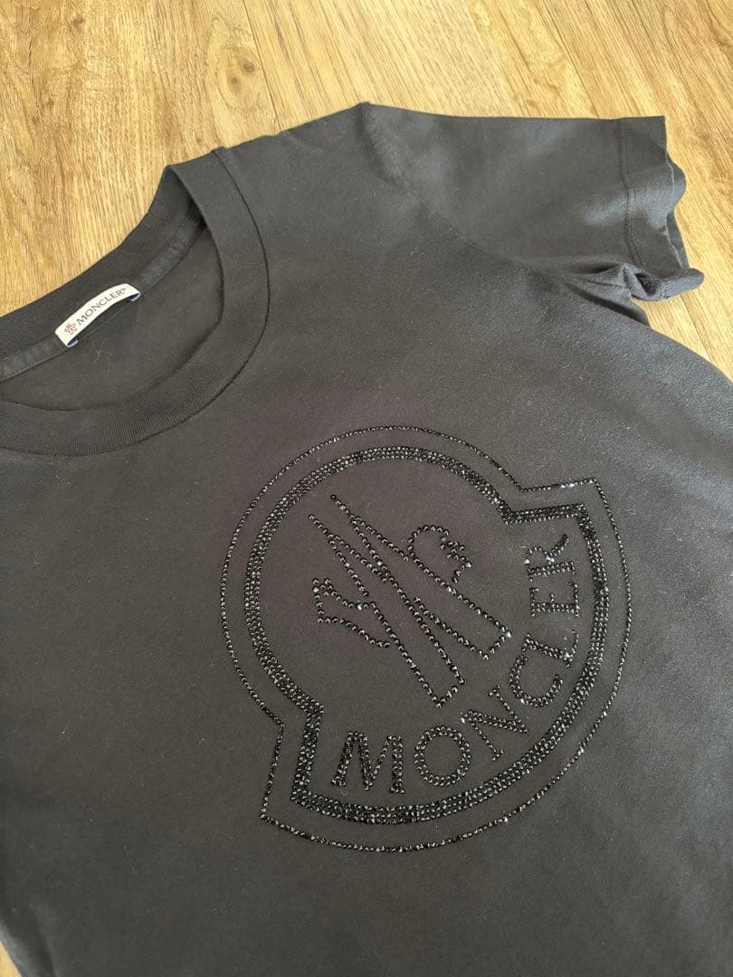 モンクレール　ラインストーン　ロゴ入り半袖Tシャツ XS レディース　黒