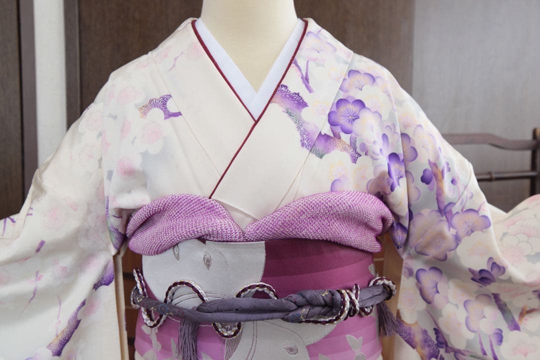 振袖フルセット 正絹 美品 白色 紫色 成人式 前撮り 卒業式 振袖