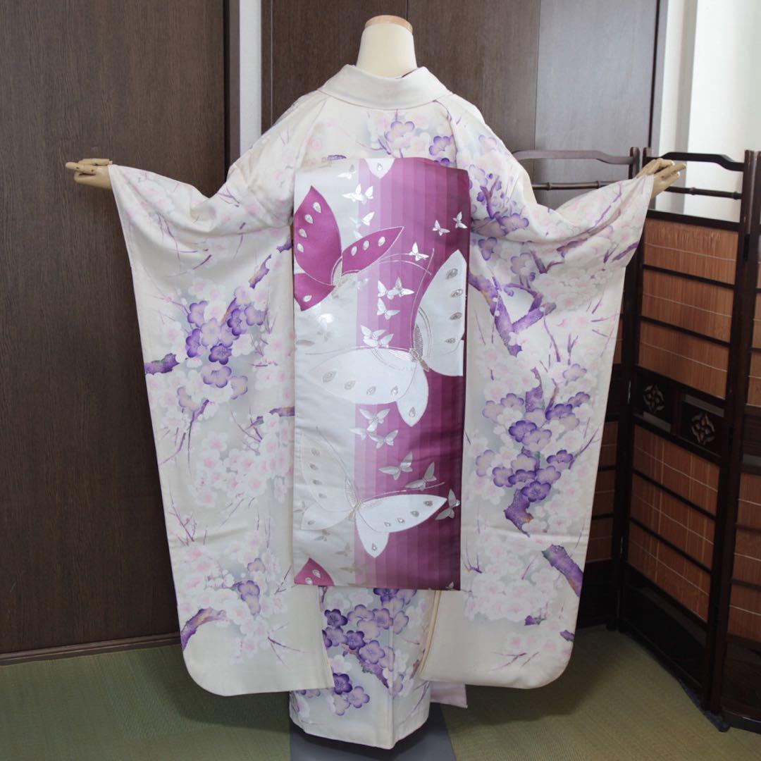 振袖フルセット 正絹 美品 白色 紫色 成人式 前撮り 卒業式 振袖