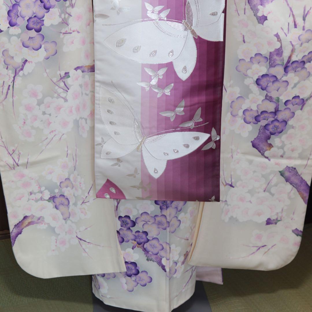 振袖フルセット 正絹 美品 白色 紫色 成人式 前撮り 卒業式 振袖