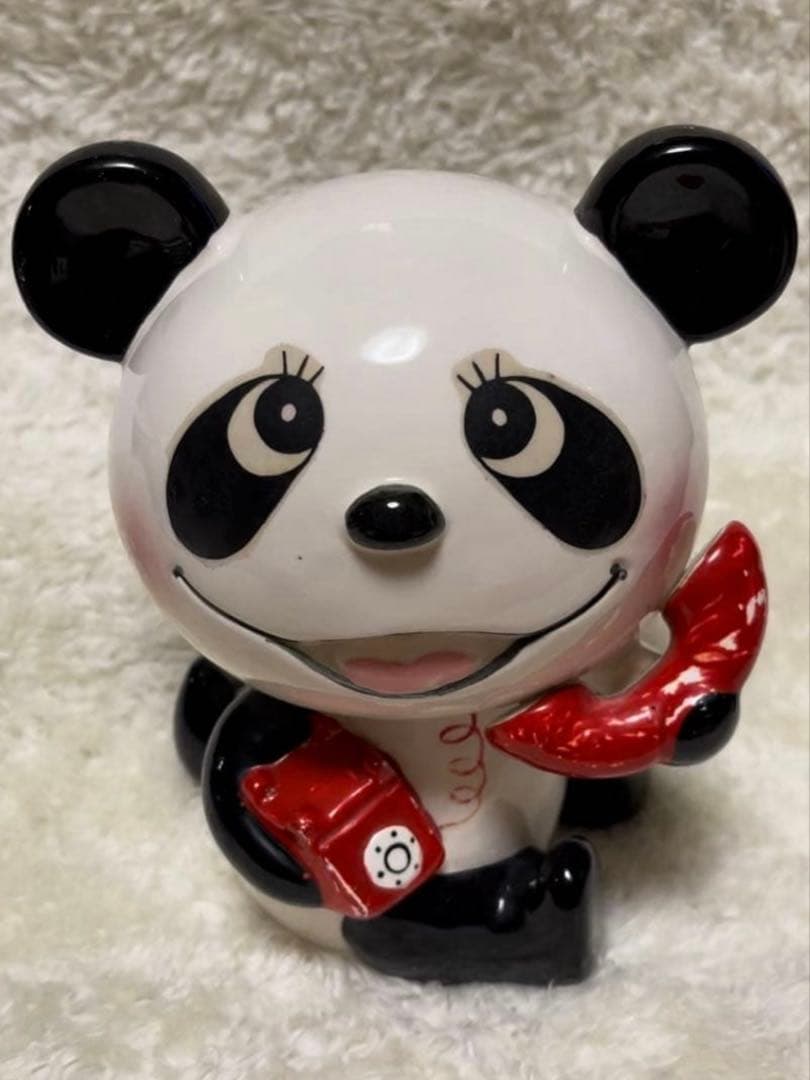 昭和レトロ　内藤ルネ♡赤電話パンダ貯金箱　当時物　陶器　ヴィンテージ