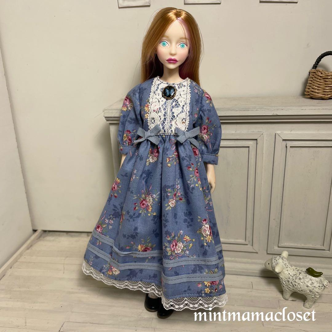 青色花柄ドール着せ替え服