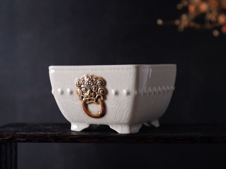 四方獣面鼓釘 氷裂釉 多肉菖蒲盆栽 植木鉢 小品盆栽鉢 大品盆栽鉢