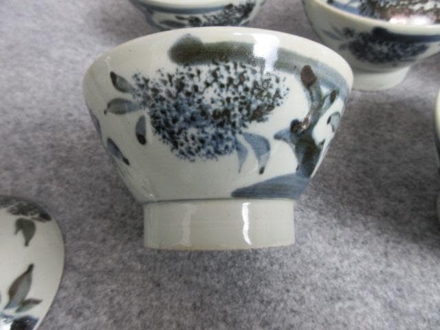 古伊万里染付草花文蓋茶碗5個 [B25747]