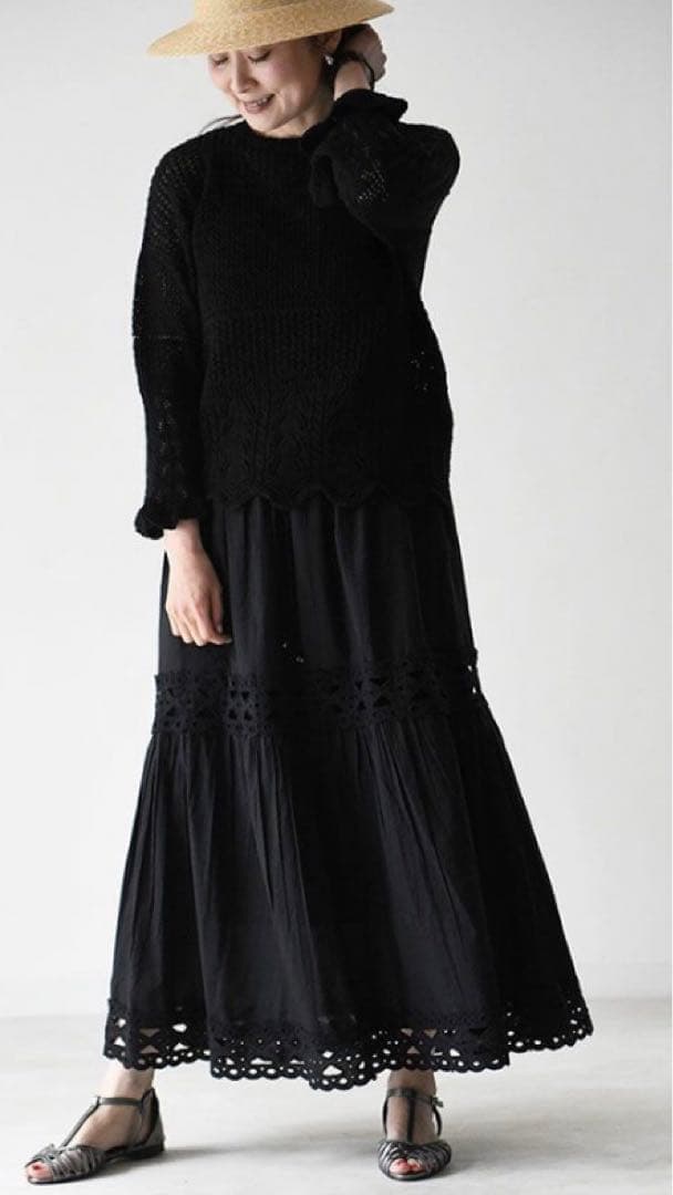 AAYUSHI×Cloth&Cross 2024 レースティアードスカート 黒