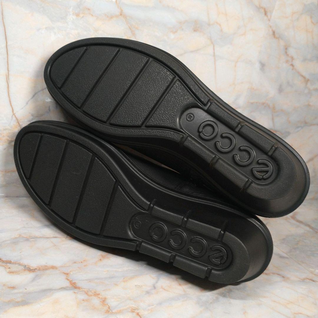 美品 ECCO 本革 ショートブーツ サイドジップ シボ革 黒 38