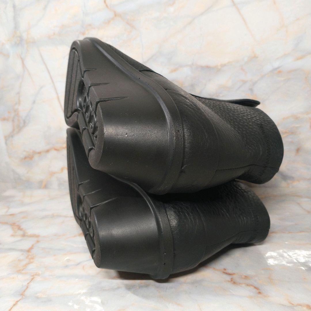 美品 ECCO 本革 ショートブーツ サイドジップ シボ革 黒 38