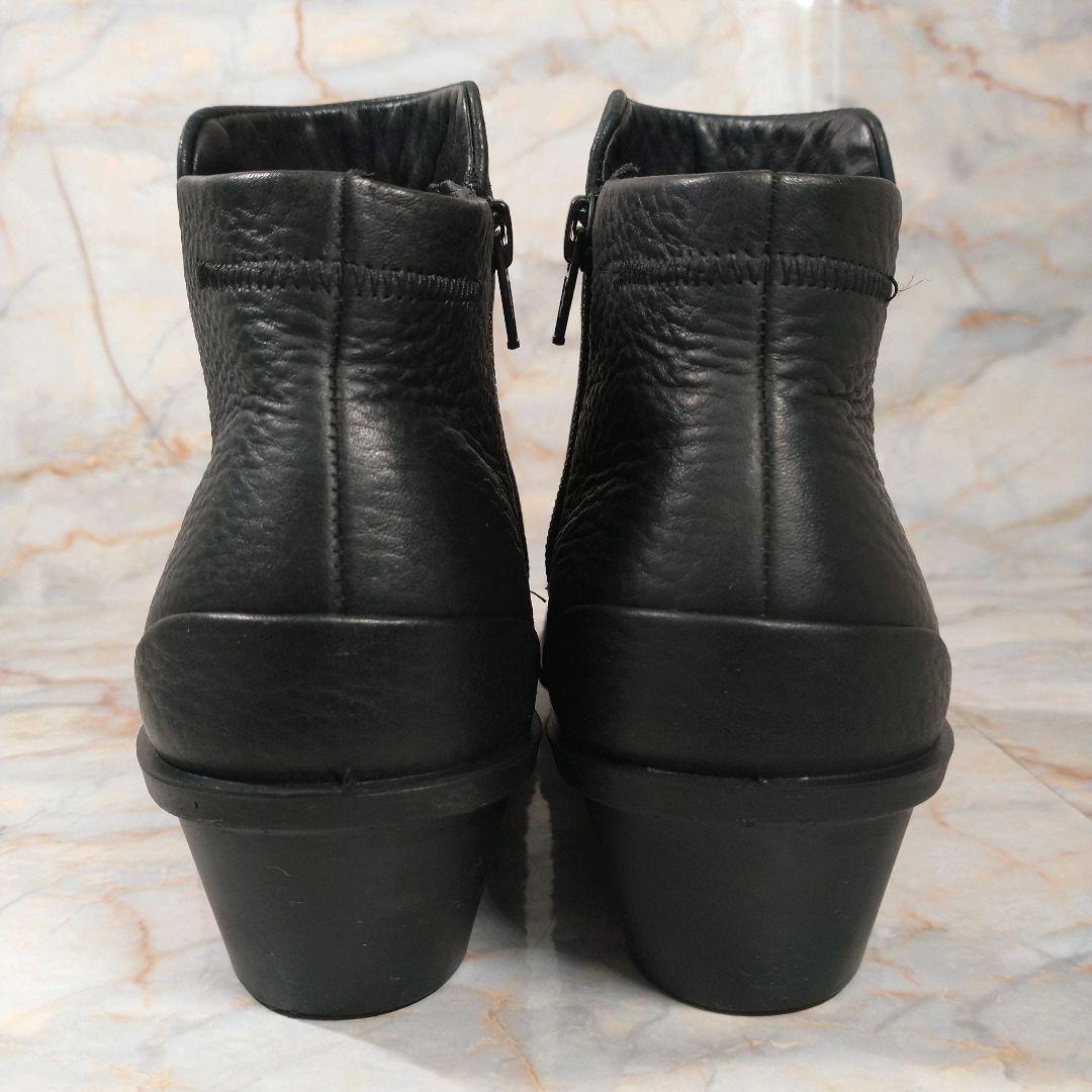 美品 ECCO 本革 ショートブーツ サイドジップ シボ革 黒 38