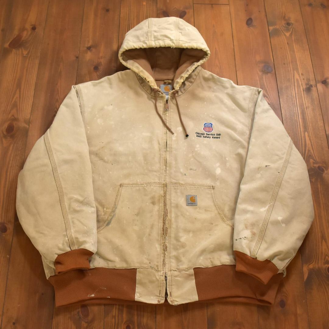 Carhartt アクティブジャケット 企業ロゴ刺繍 ダメージ