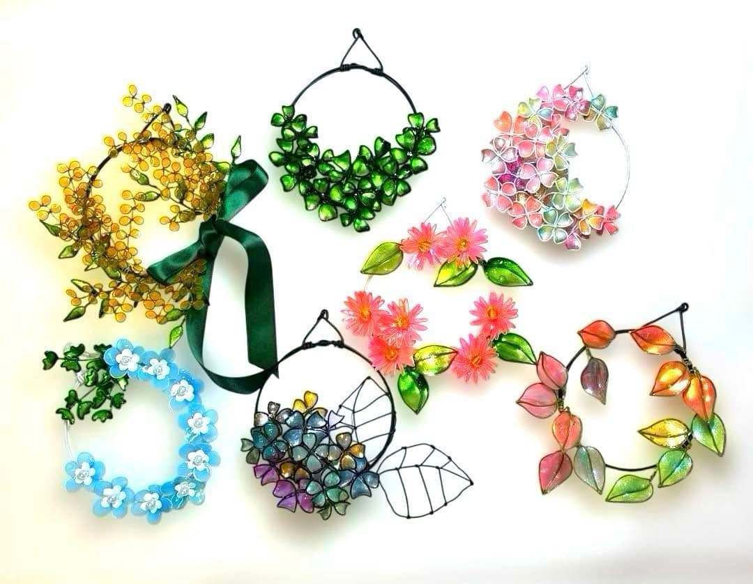 happy flowerミニリース7点セット　ディップアート　ワイヤークラフト
