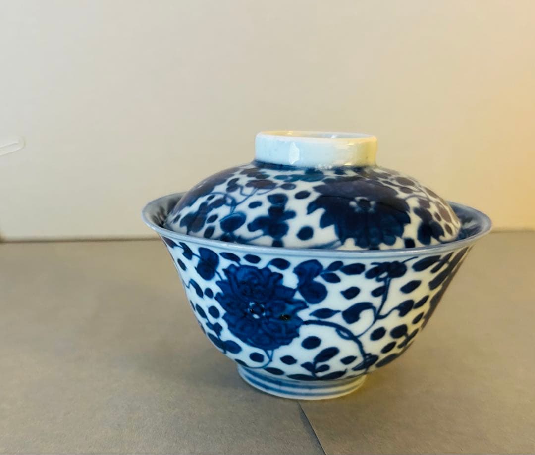 手書き 蓋碗　良質磁器 薄造り 中国美術 唐物 清朝 清代 青花 染付 中国茶器