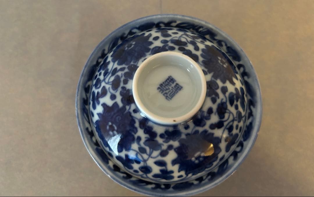 手書き 蓋碗　良質磁器 薄造り 中国美術 唐物 清朝 清代 青花 染付 中国茶器
