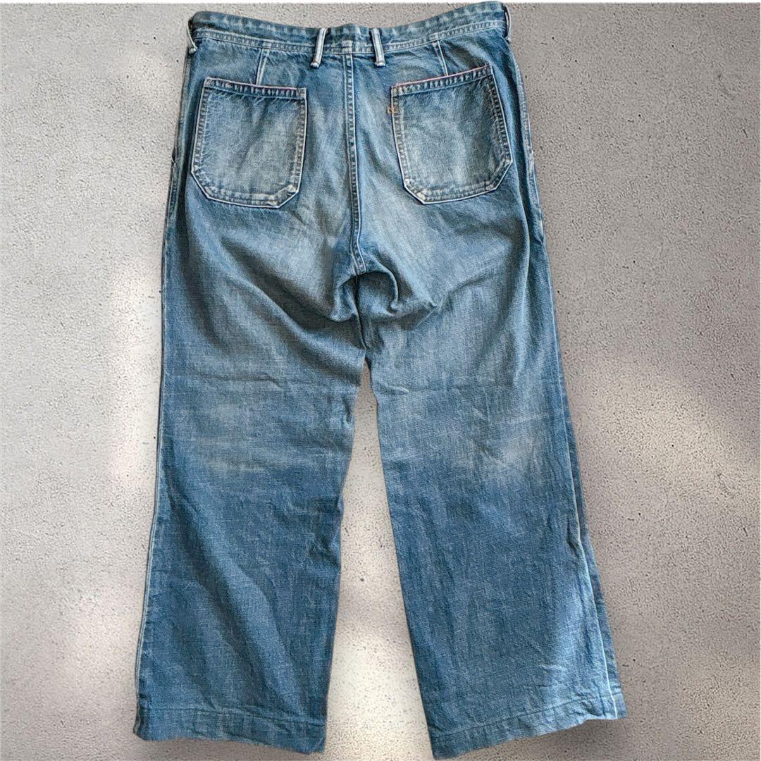 45R デニム ベイカーパンツ 日本製 藍染 ワイドパンツ size L相当