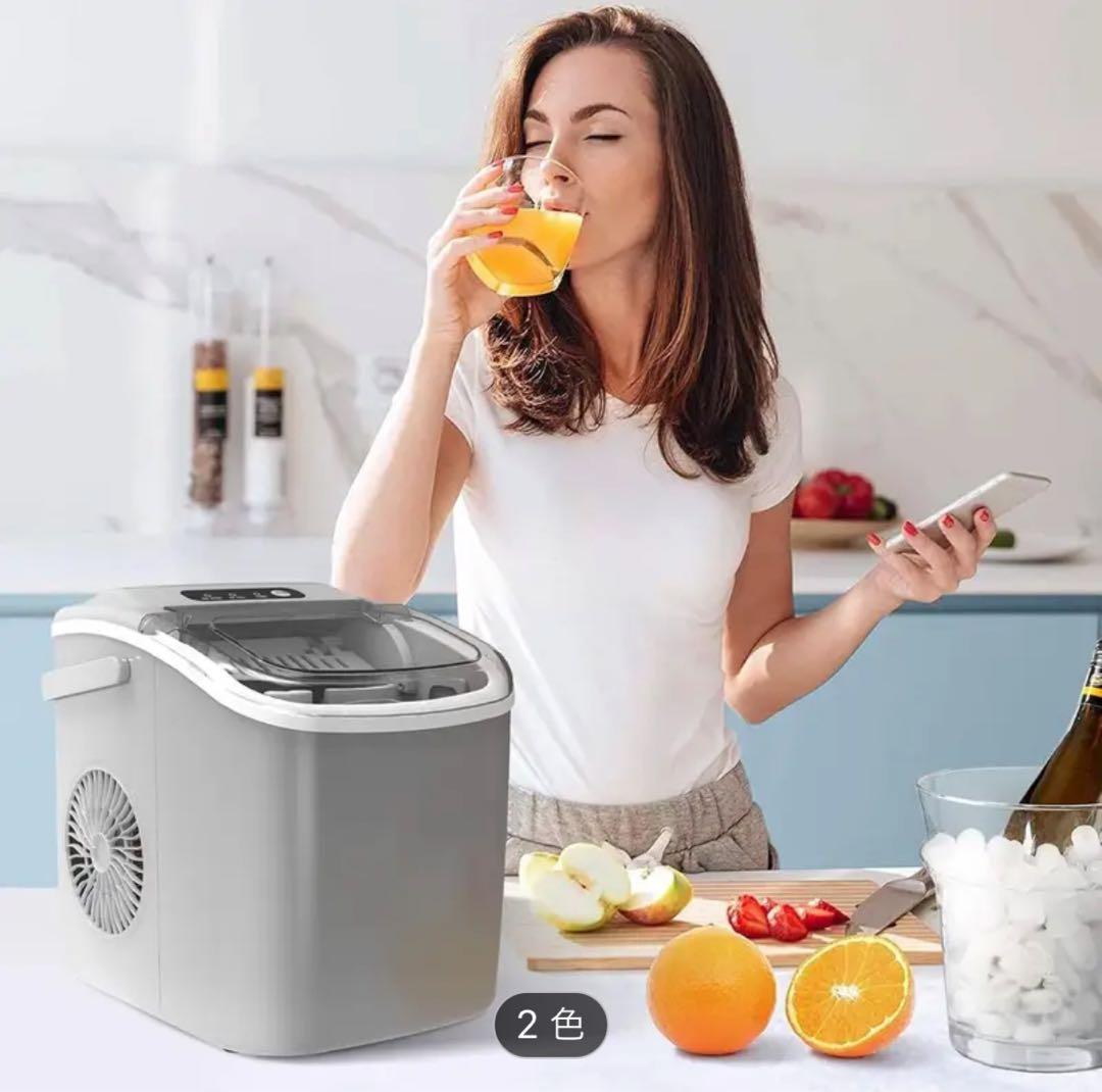 家庭用製氷機　シルバー色　6分ごとSLセルフクリーニングバスケット スコップ付