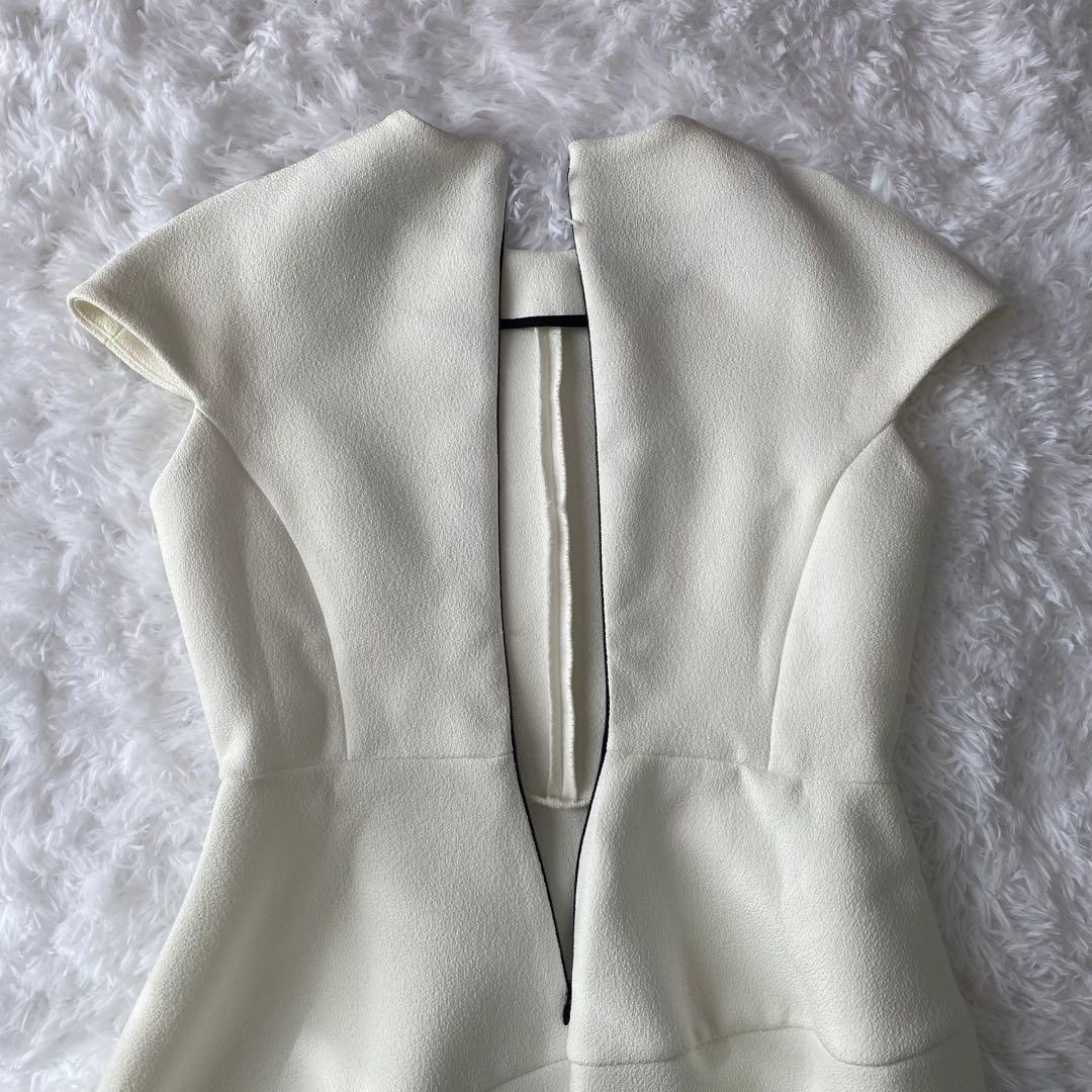 【美品】YOKO CHAN 膝丈ワンピース 半袖 コクーン アイボリー 38 M