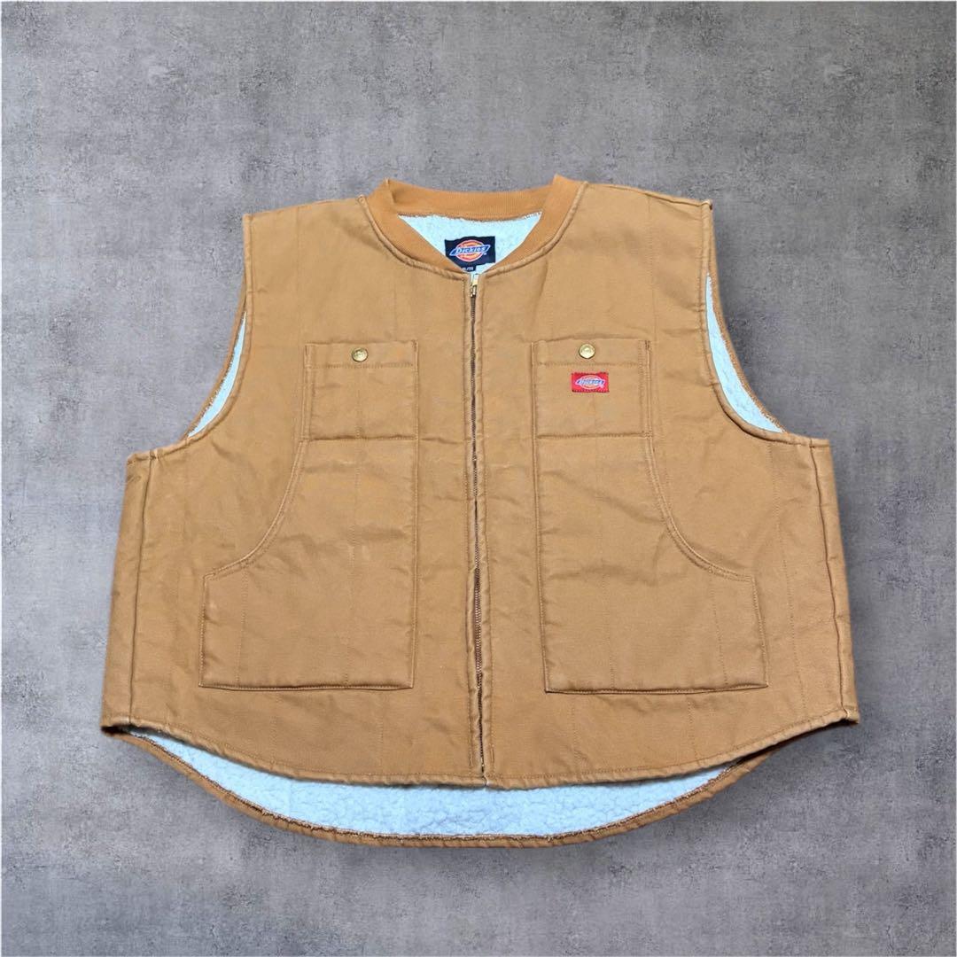 DickiesディッキーズXLダック地ワークベスト裏ボア キャメル