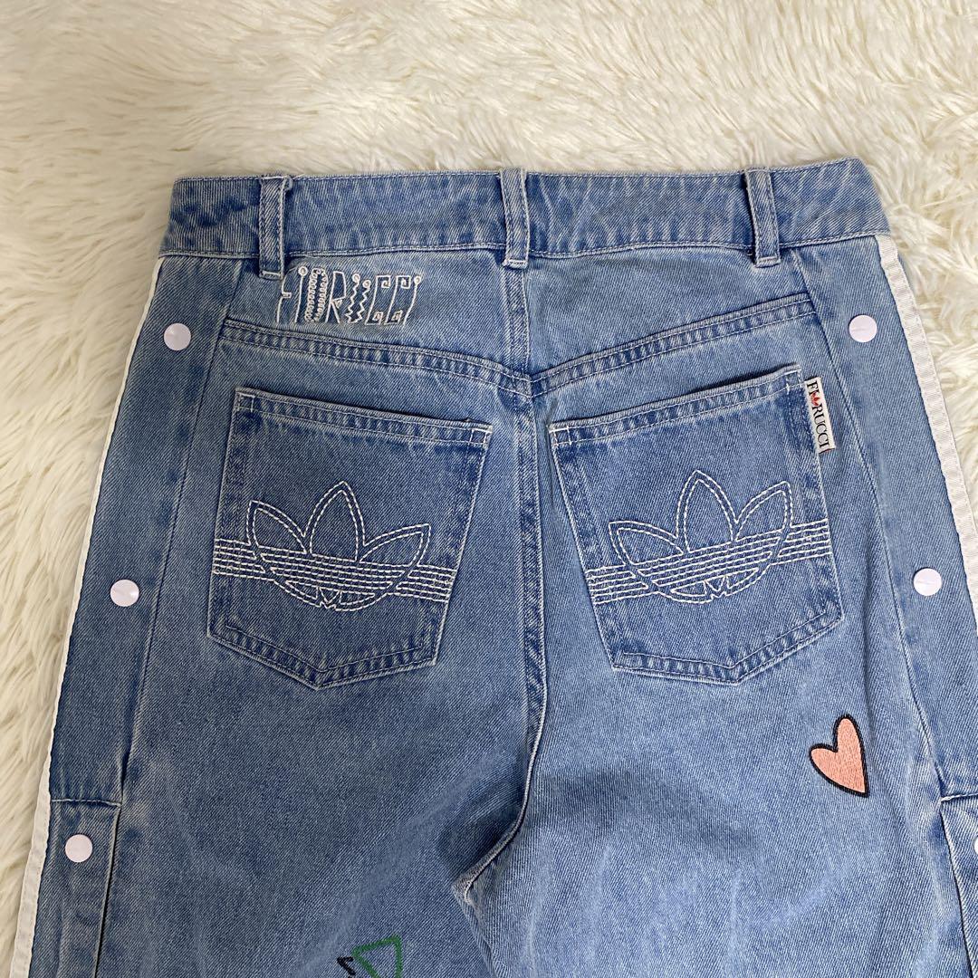 JENNIE着用 アディダス フィオルッチ ワイドデニムパンツ トレフォイル M