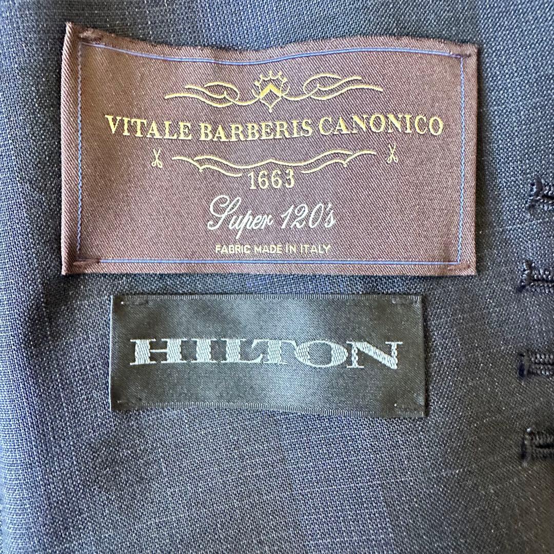 新品未使用✨紺ブレ　HILTON　カノニコ生地　金ボタン　チェック　青　段返り