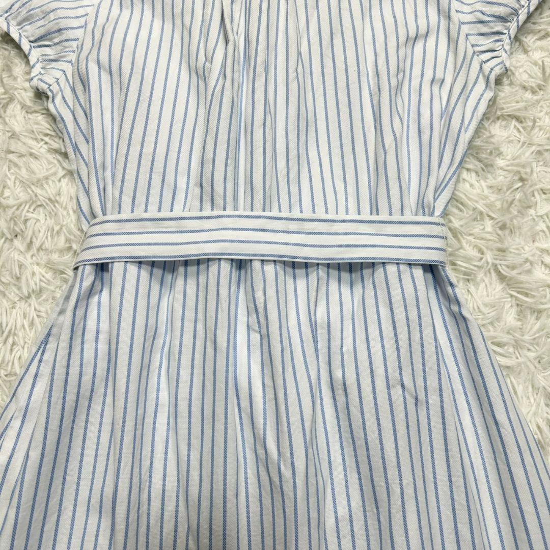 【美品】バーバリーブルーレーベル シャツワンピース ストライプ ベルト付 白×青