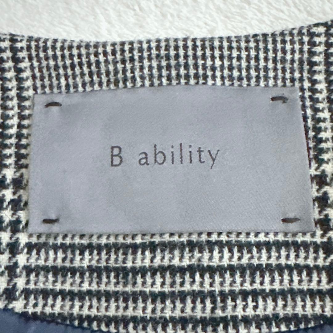 ☆極美品☆【boschボッシュ B ability】ノーカラーロングコート格子柄