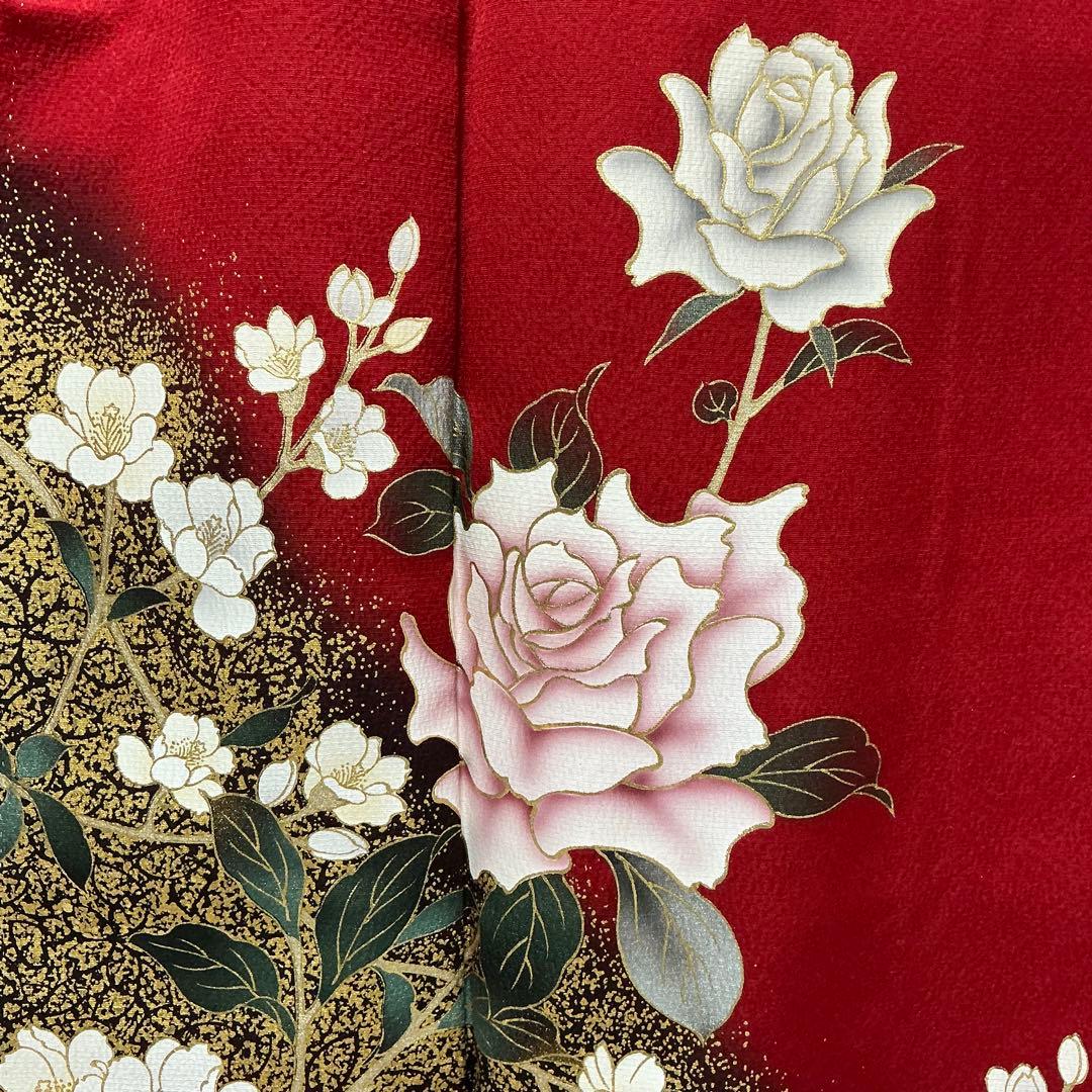 b229 正絹　振袖　金銀箔　薔薇　極美品　着物