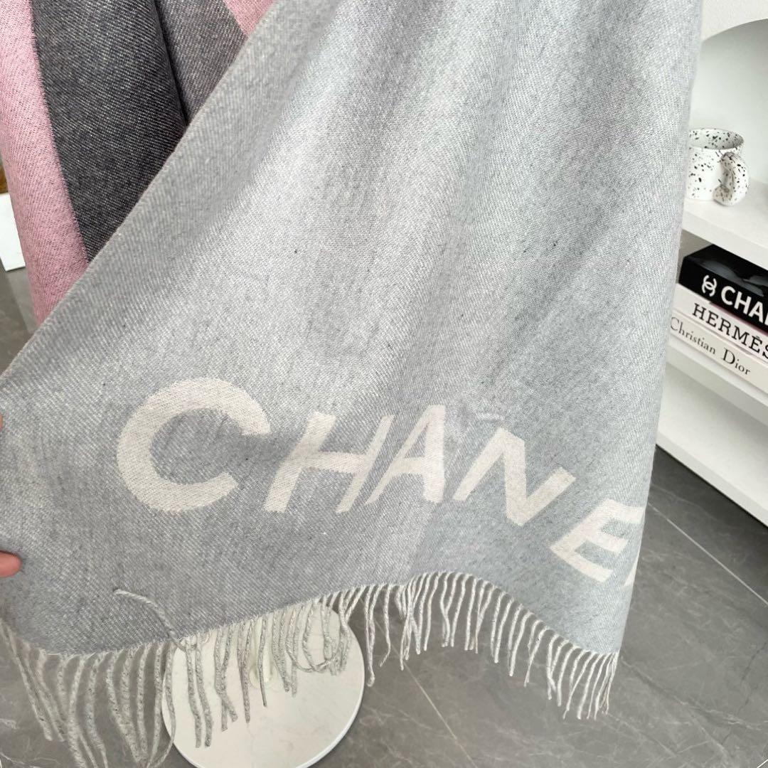 CHANEL ロゴマフラー ピンク/グレー