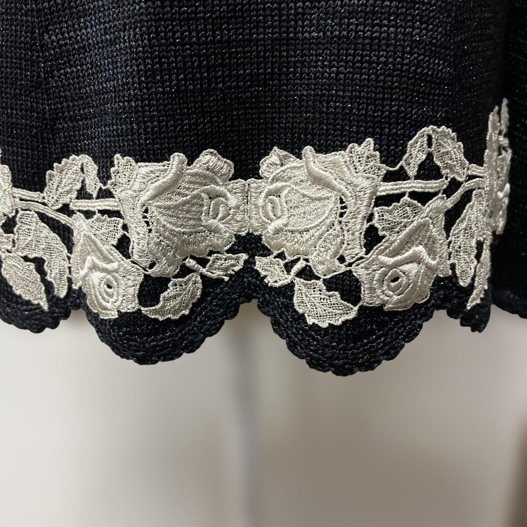 希少【ソワレドヒロミ】ハンドメイド バラ刺繍 ニットカーディガン 絹混 M 黒