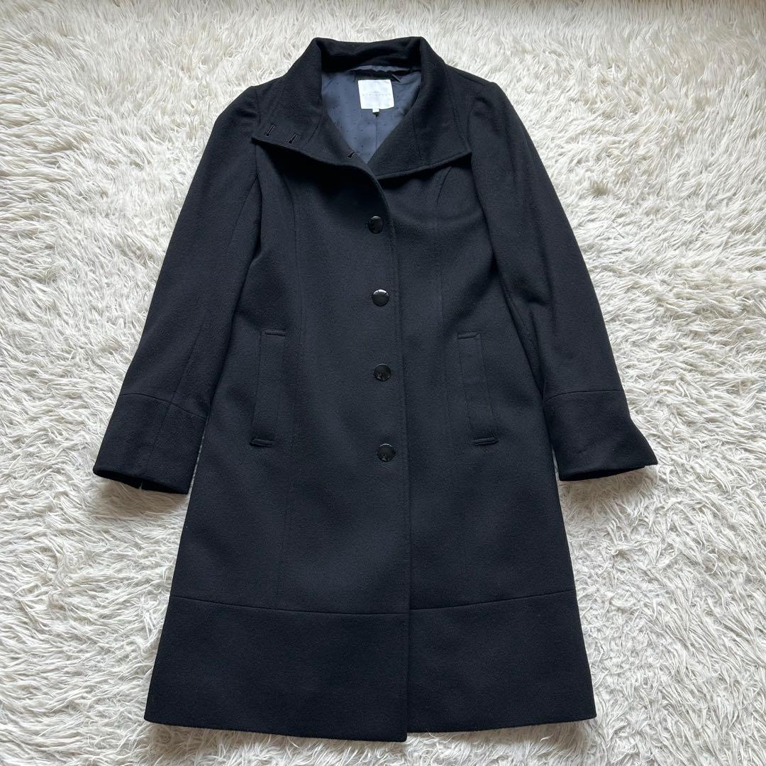 美品✨組曲　カシミヤ100%ロングコート　スタンドカラー　黒　ブラック　艶