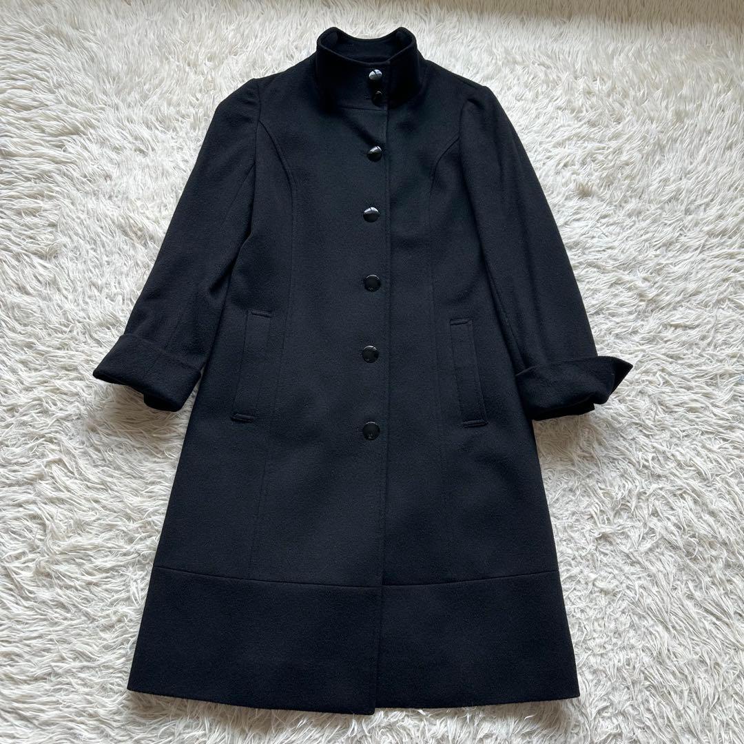 美品✨組曲　カシミヤ100%ロングコート　スタンドカラー　黒　ブラック　艶