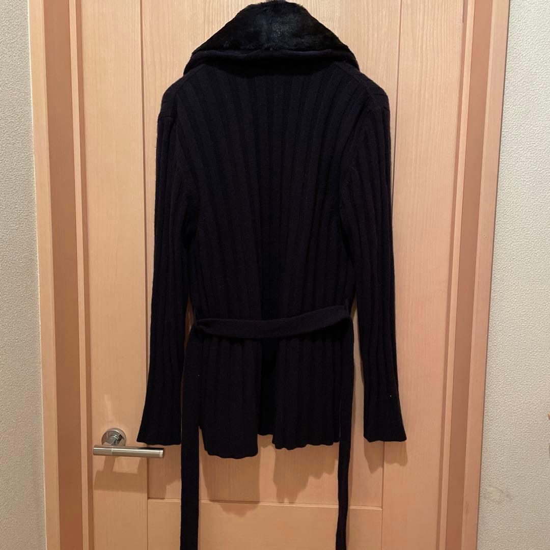 FENDI ファー付きリブ編みカーディガンベルト有り ネイビー 44