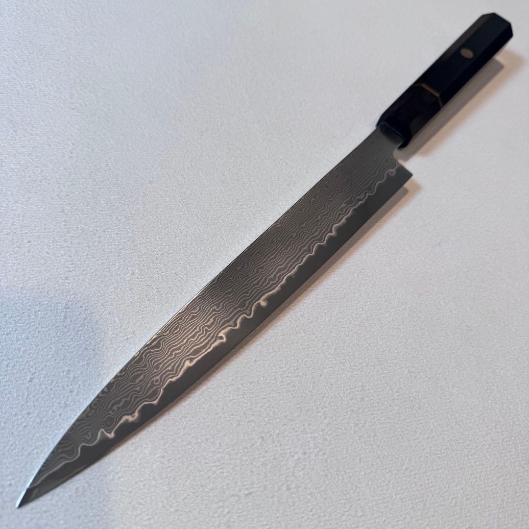 240mm 柳刃包丁 墨流しダマスカス黒檀八角柄　刺身包丁 和包丁