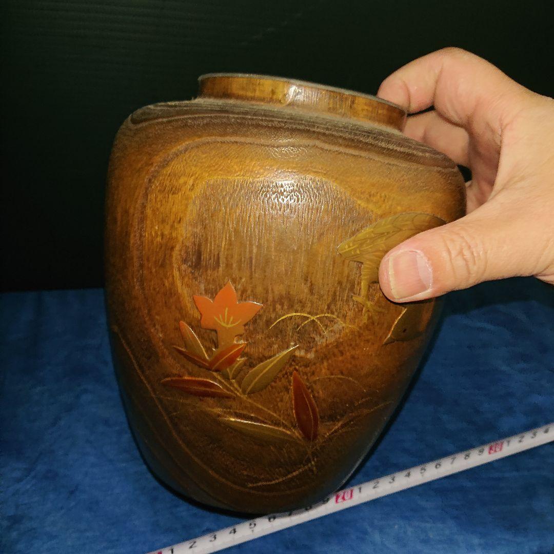 昭和木製レトロ花瓶金彩