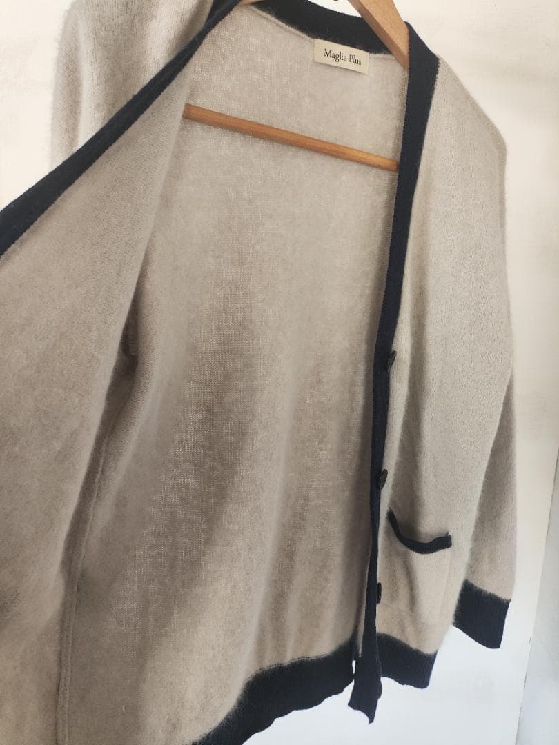 【高級素材】Maglia Plus ラクーン カーディガン ふわふわ 紺配色