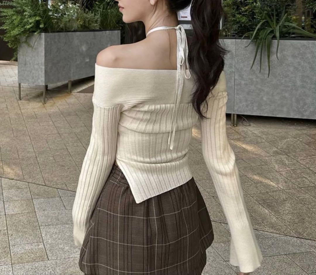 YILON Twinkle offshoulder knit アイボリー