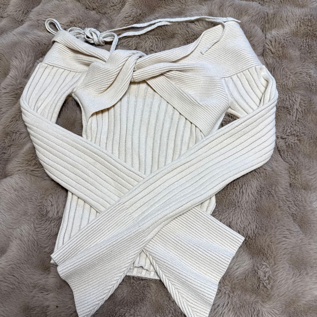 YILON Twinkle offshoulder knit アイボリー