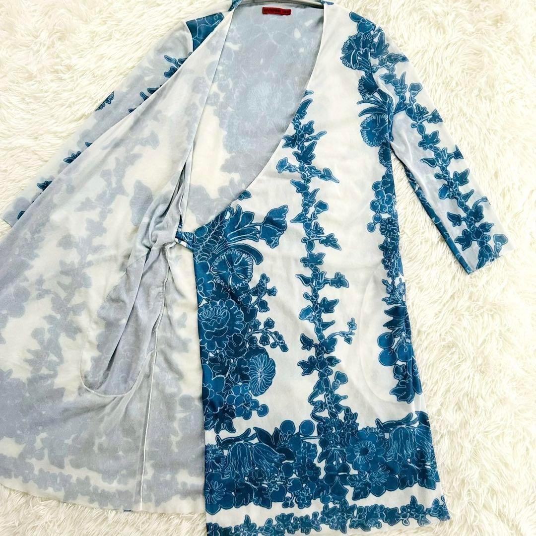 美品 ヴィヴィアンタム 花柄 ラップワンピース ドレス 総柄 ロング 白 青 S