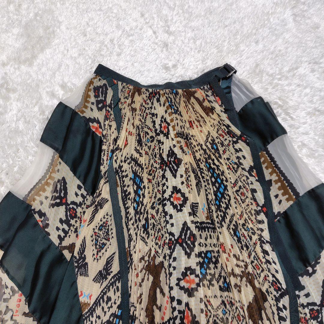 サカイ　sacai　スカート　ラップ　プリーツ　アシンメトリー　フレア　ロング