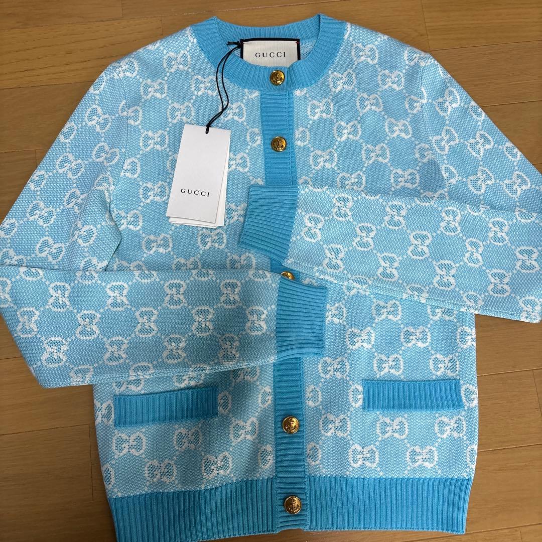 GUCCI グッチ　GG柄　水色 ジャガードカーディガン