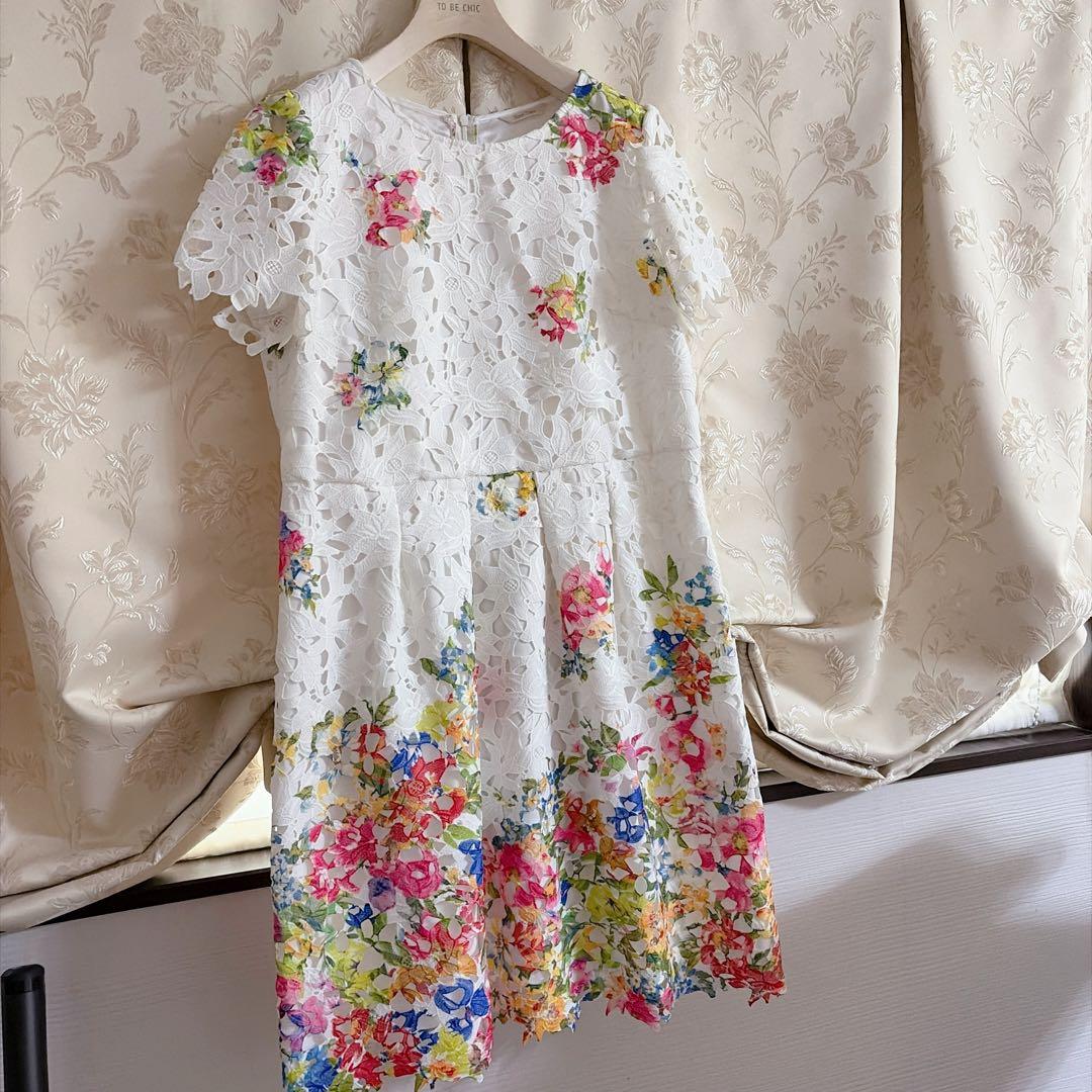 美品 大きいサイズ ローズティアラ 総レース 花 ワンピース