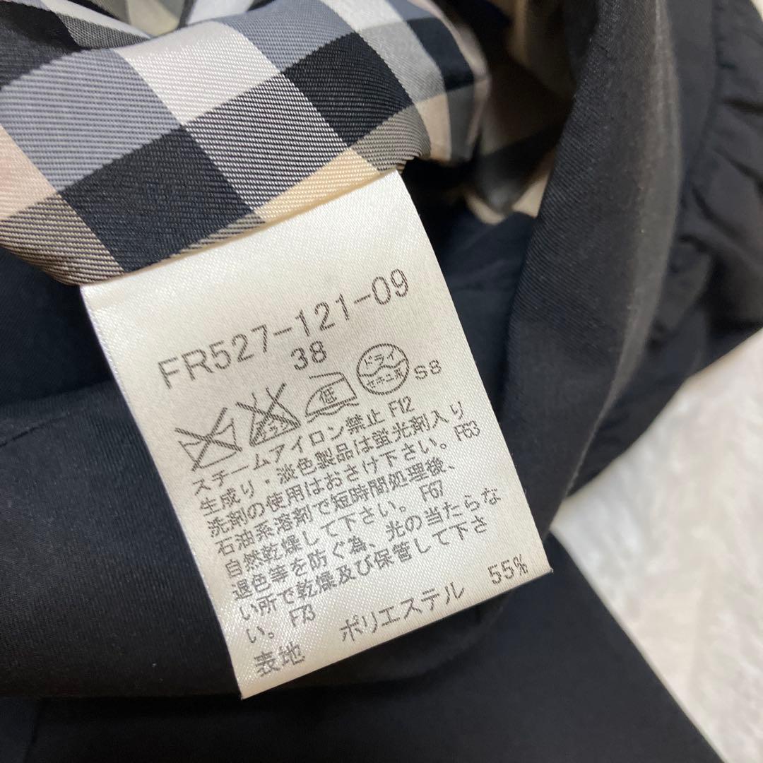 バーバリーブルーレーベル　ブラックトレンチコート バーバリー柄裏地　38