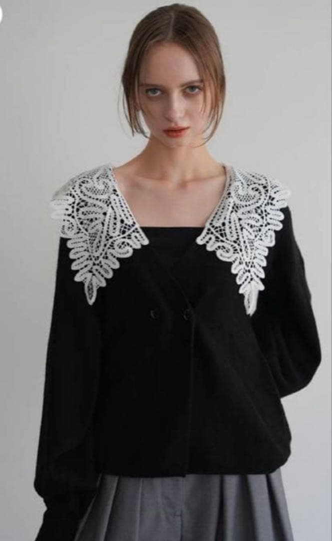acka lace collar knit cardigan 黒
