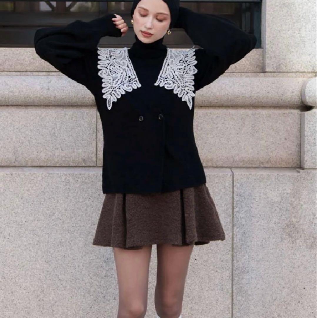 acka lace collar knit cardigan 黒