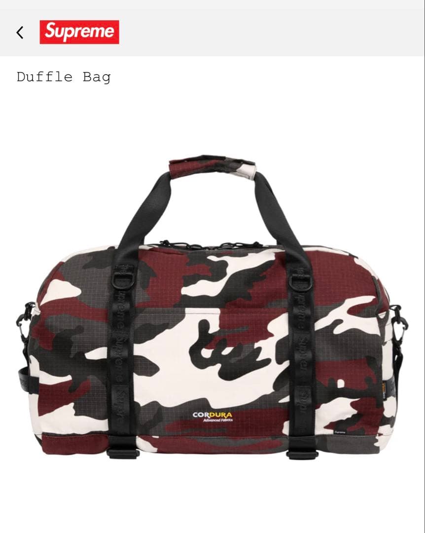 バッグ Supreme Duffle Bag black Red Camo 26ss