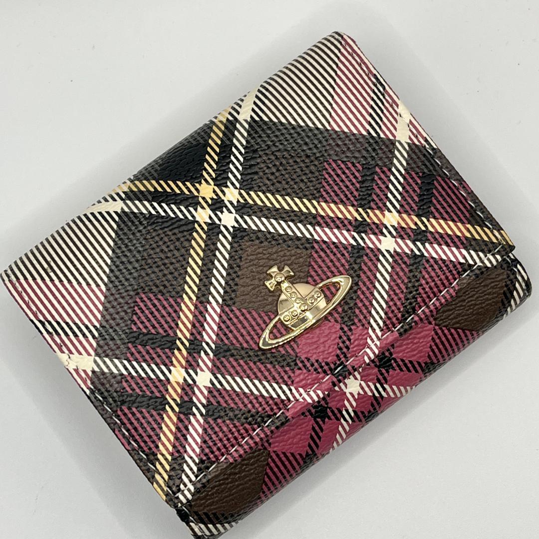 Vivienne Westwood 特価 折財布 チェック 紫 マルチカラー