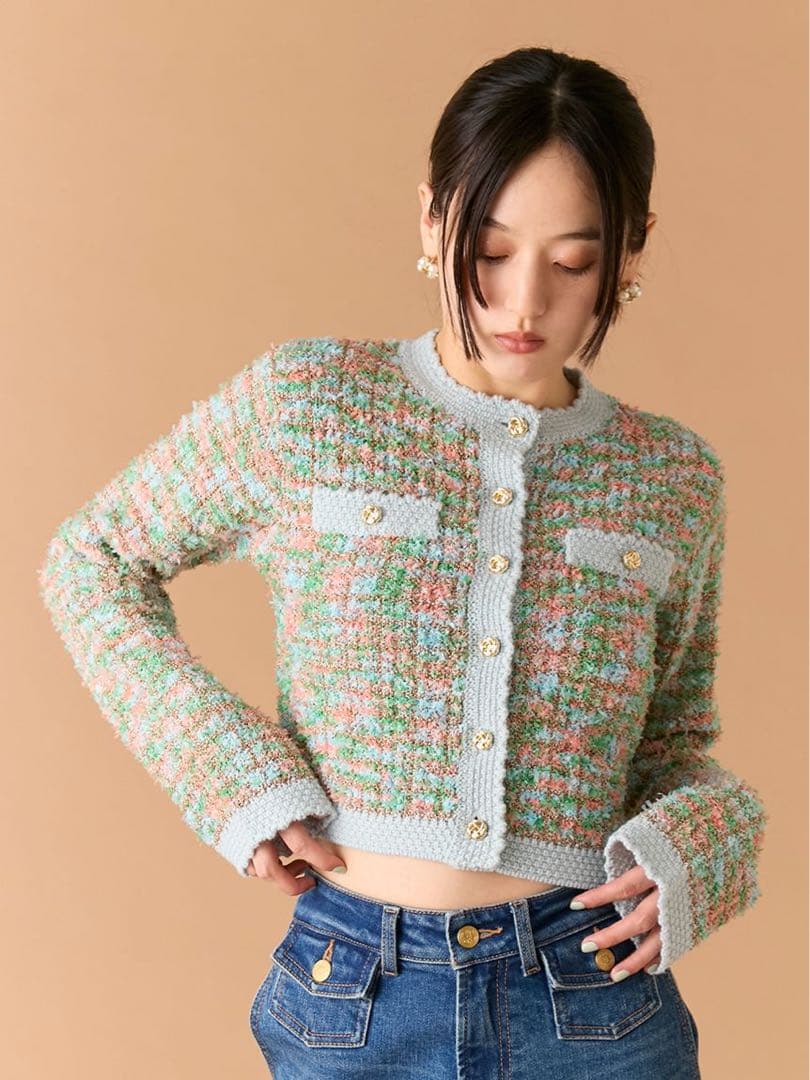 今期美品リリーブラウン　ツイードニットカーディガン