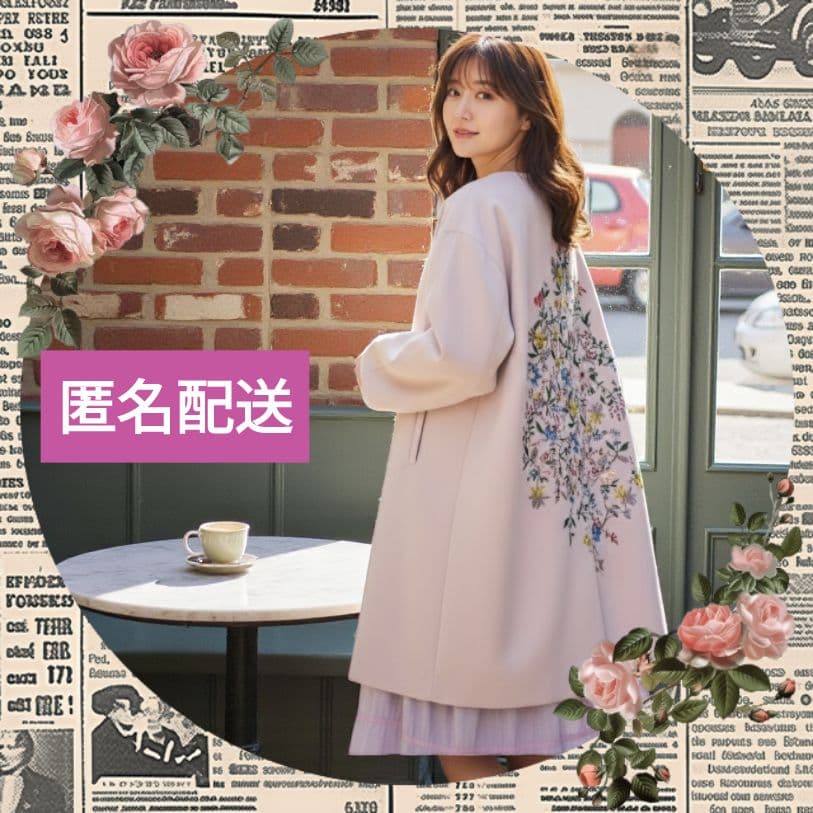 希少【Lois Crayon ♡ロイスクレヨン】花刺繍　ノーカラー　コート　M