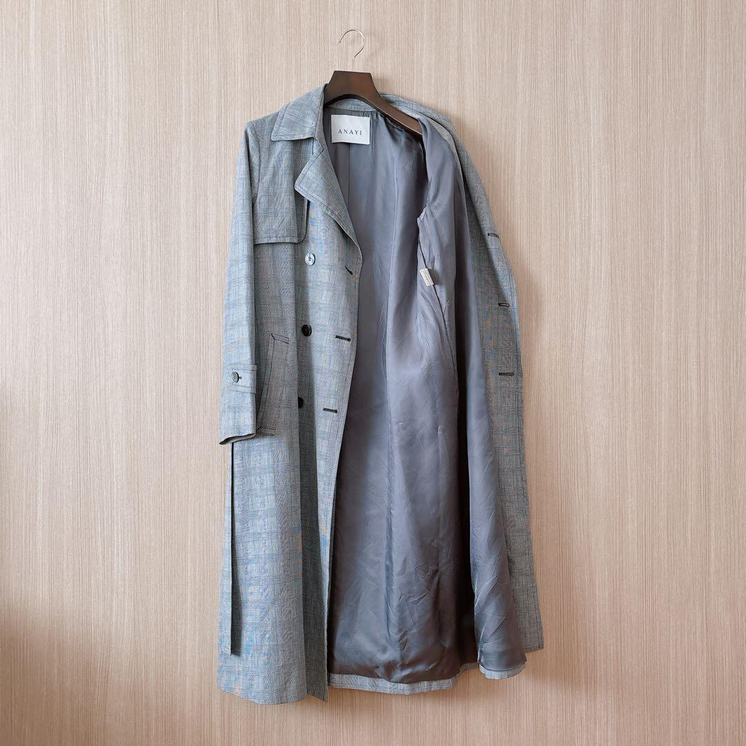 【1368】アナイ　チェックトレンチコート　38 白黒　春　スプリングコート