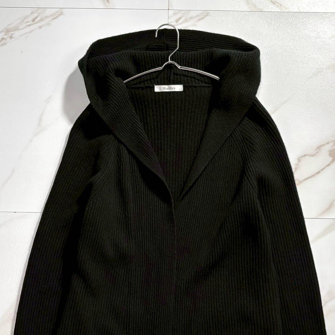 専用【美品】マックスマーラ カシミヤ フード ロングカーディガン ベルト 黒 M