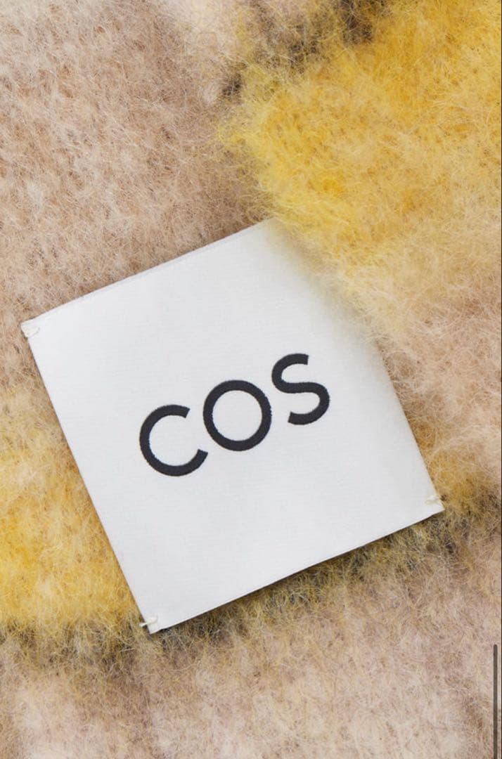 【即完】COS オーバーサイズモヘアマフラー ブラウン/イエロー/ストライプ